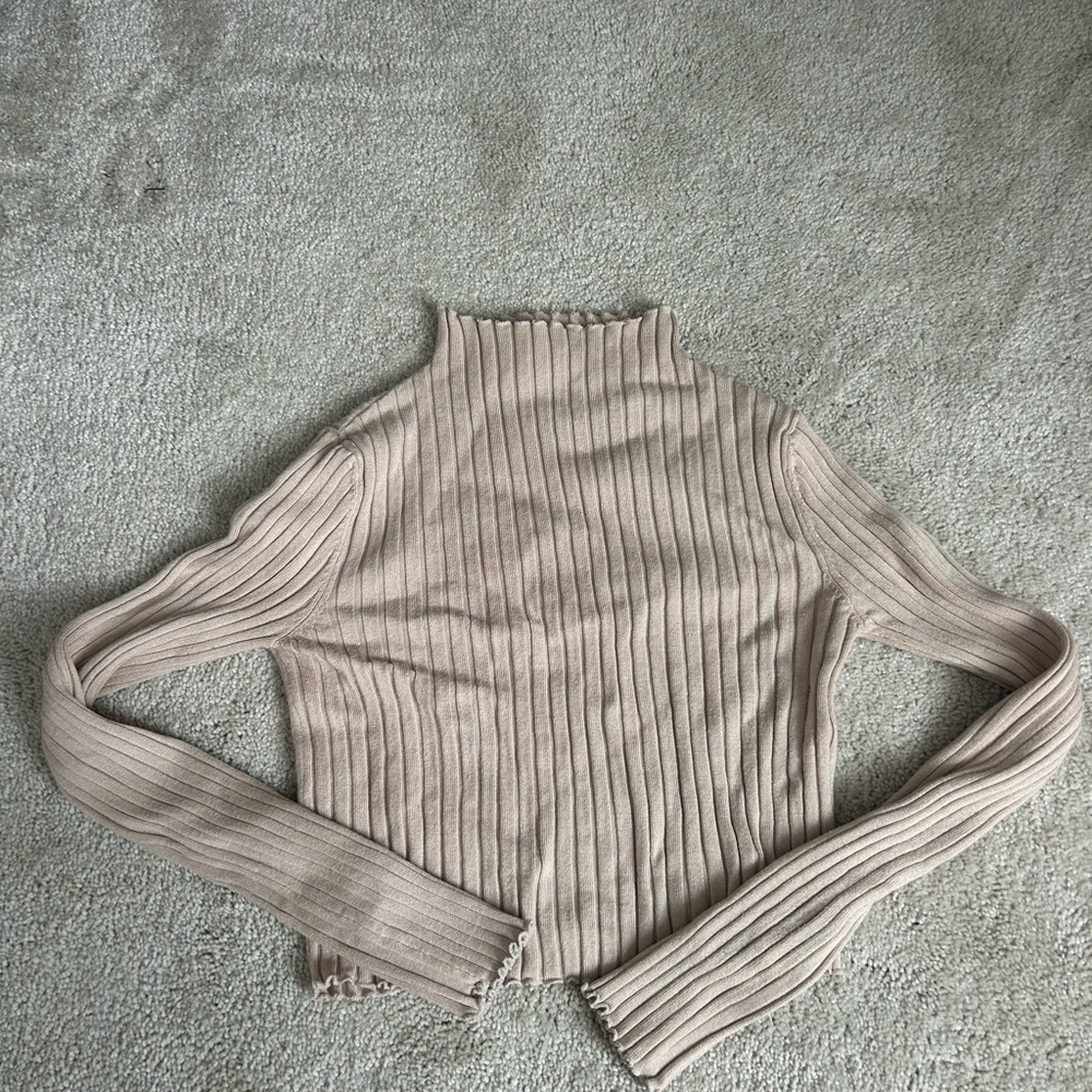 Princess Polly Ribbed Beige Long Sleeve Top